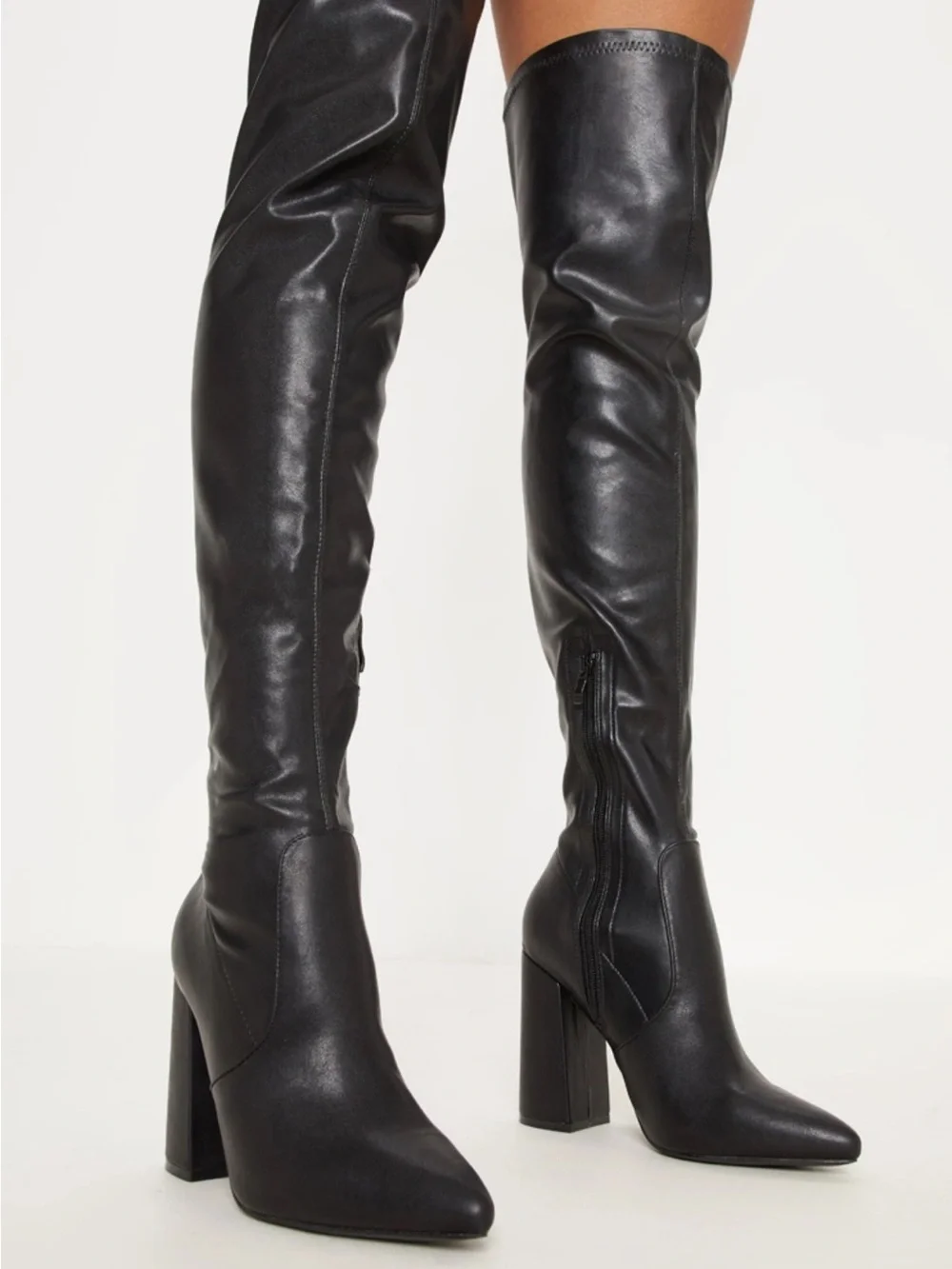 Black Over-the-Knee Block Heel Boots